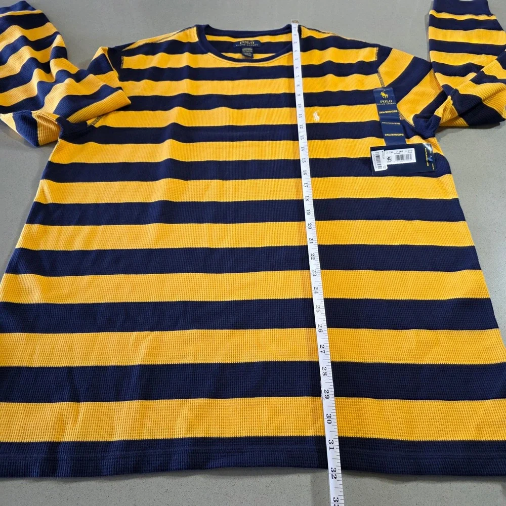 Polo Ralph Lauren Mens 2XL Waffle Knit Thermal Sleep Shirt Navy Yellow Striped